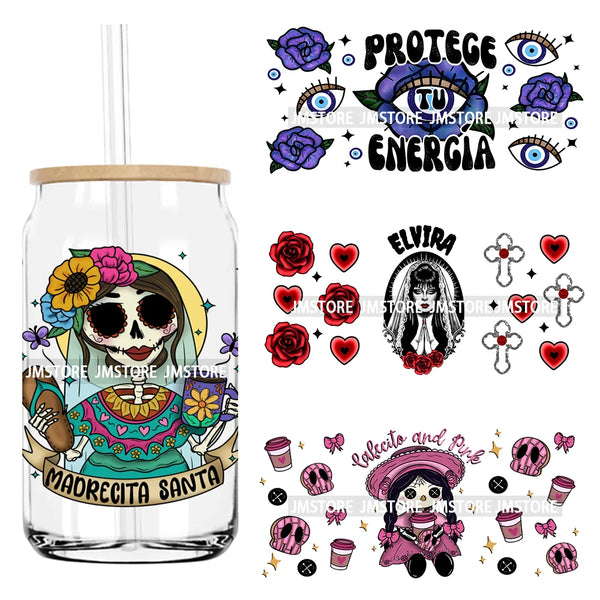 Mexican Skull Evil Eye Protect Your Energy UV DTF Sticker For 16OZ Libbey Glass Cup Can Wrap Transfers Stickers Custom DIY Logo