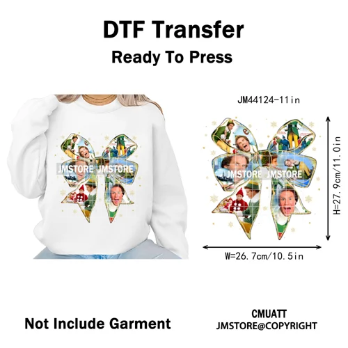 Funny Christmas Movie Quotes Cartoon Characters Santa Iron on Washable DTF Heat Transfer Stickers Ready to Press for Sweatshirts