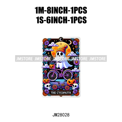 Custom Spooky Season Ghost Cycopath Skull Halloween Tarot Card DTF Iron On Heat Press Transfer Stickers Printing For Hoodies