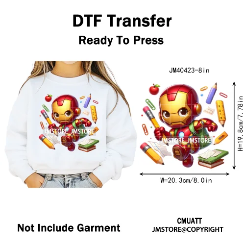 Cartoon Character Back To School Book Teacher School Friends Iron on DTF Washable Transfers Stickers Ready to Press for Textile