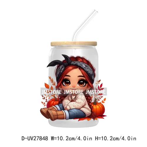 Latina Chibi Autumn Baby Little Girl UV DTF Transfer Stickers Decals For Libbey Cold Cups Mugs Tumbler Fall Vibes Pumpkin Season