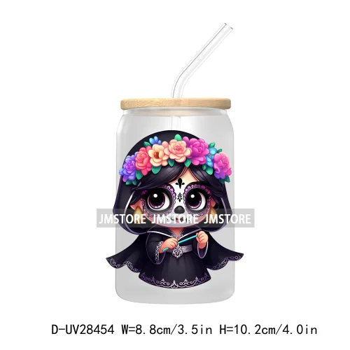 Cute Latina Cartoon Princess Baby Girl UV DTF Transfer Stickers Decals For Libbey Cold Cups Mug Tumbler Labels Sugar Skull Woman