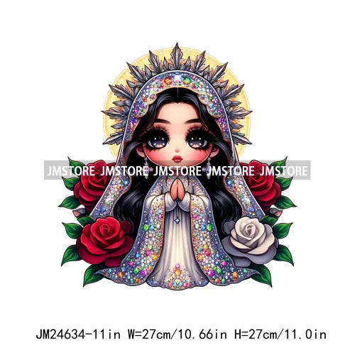 Diamond Our Lady Of Guadalupe Virgin Mary Western Mother Of God Praying Iron On DTF Heat Press Transfers Stickers For Clothing