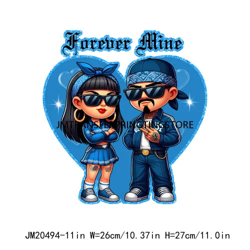 Custom Chicano Cartoon Lover Cholo Sweet Couple Forever Mine Valentines Day DTF Transfers Stickers Ready To Press For Clothes