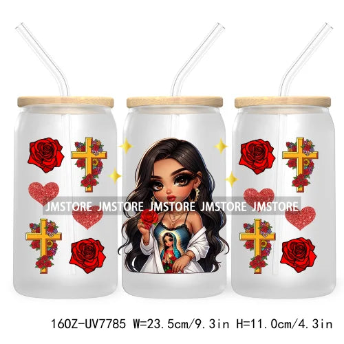 Beautiful Chicana Latina Woman Rose 16OZ UV DTF Cup Wrap Transfers Stickers For Libbey Glass Can Cups Tumbler Waterproof Craft