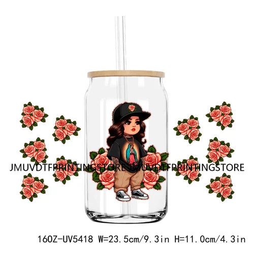 Proud Latina Chicano Girl With Rose UV DTF Transfer Stickers Decal For Libbey Cold Cups Mugs Tumbler Waterproof DIY Logo Mexican