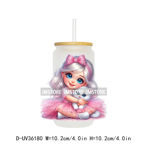 Lovely Pink Girl Hug Cat Bear UV Sticker Decals For Libbey Cold Cup Mug Tumbler Transfer Stickers Waterproof High Quality Labels