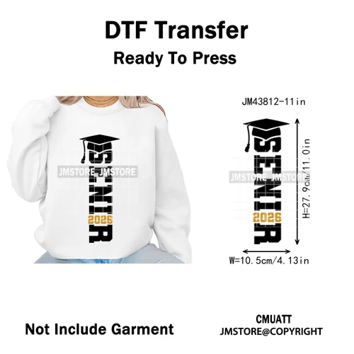 2026 Varsity Graduate Season College Senior Year Bow Iron on Washable DTF Heat Transfers Stickers Ready to Press for Sweatshirts