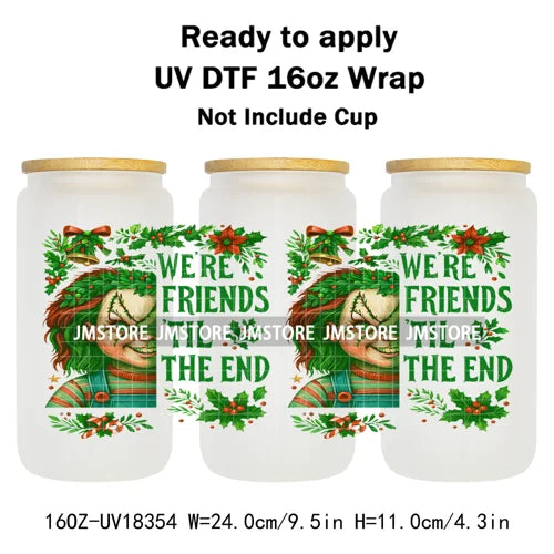 Preppy Christmas Movie Killer Cartoon Bow 16OZ UV DTF Cup Wraps Ready To Apply Waterproof Transfer Stickers For Libbey Glass Can