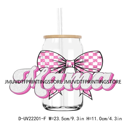 Retro Coquette Bow Mama UV DTF Stickers For 16OZ Libbey Glass Cup Can Wrap Transfers Stickers Custom DIY Logo Leopard Mom Life