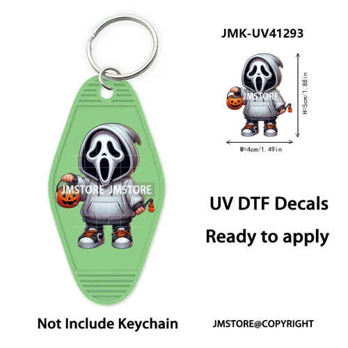 Halloween Horror Mama Kids Ghost Girl Coffee UV DTF Motel Keychain Decal Ready To Ship Transfer Sticker Print For Hotel Keychain