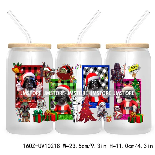 Mouse Christmas Cartoon Friends 16OZ UV DTF Cup Wrap Transfer Stickers Princess Custom Labels Waterproof For Libbey Glass Can