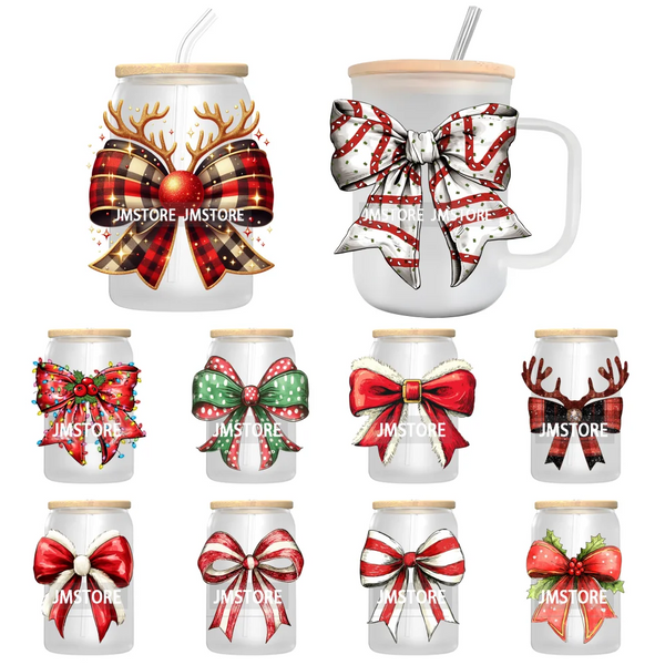 Christmas Coquette Bow UV DTF Transfer Stickers Decals For Libbey Cold Cups Mugs Tumbler Waterproof Cute Christmas Tree Girly