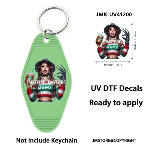 Scary Movie Character Bad Mama Boo Mom UV DTF Motel Keychain Wraps Ready To Apply Waterproof High Quality Hotel Keychain Decals