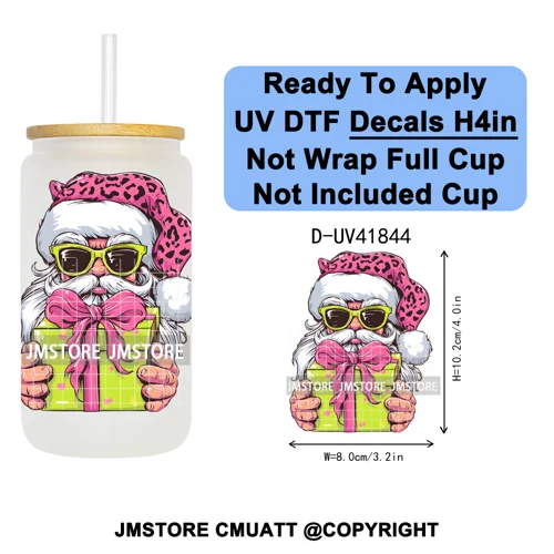 Retro Santa Claus Blowing Bubble Christmas UV DTF Decals Ready To Apply Waterproof Transfer Stickers For 16OZ Libbey Glass Can