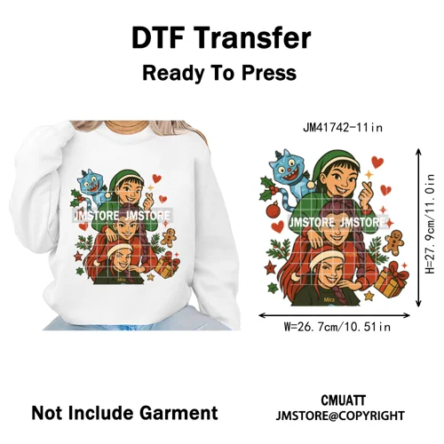 Cute Santa Kpop Inspired Movie Character Merry Christmas Holly Iron on DTF Washable Transfer Stickers Ready to Press for Textile