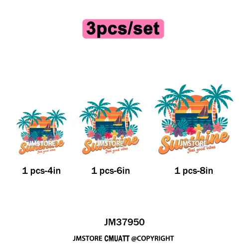 Funny Summer Quotes Sunset Palm Trees Beach Vacation Vibes Washable Iron on DTF Transfer Sticker Ready to Press for Textile Bags