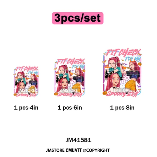 Cartoon Kpop Spooky Boys Girls In This House Era Halloween Iron on DTF Washable Transfers Stickers Ready to Press for Clothes