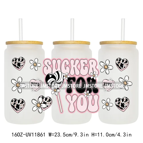 Western Puppy Cat Dog Valentines Day 16OZ UV DTF Cup Wrap Transfer Stickers Custom Labels Waterproof Logo For Libbey Glass Can