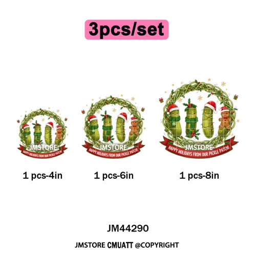 Merry Pickles Christmas Xmas Cucumber Holiday Santa Iron on Washable DTF Heat Transfer Stickers Ready to Press for T-shirts Bags