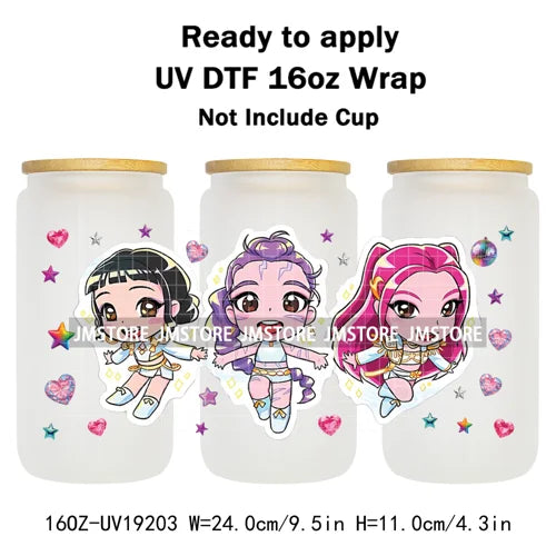 Demon Hunters Inspired Kpop Girls Bands UV DTF Transfer Sticker Durable Cup Tumbler Wrap For 16OZ Libbey Glass Wraps Bottle Mug