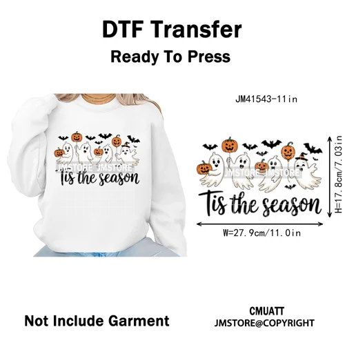 Pumpkin Leopard Spooky Ghost Moo Boo Cow Pet Halloween Bow Iron on DTF Washable Transfers Stickers Ready to Press for T-shirts