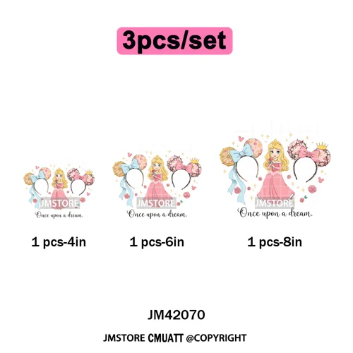 Cute Girls Coquette Magic Kingdom Mouse Ears Cartoon Quotes Iron on DTF Washable Transfers Stickers Ready to Press for T-shirts