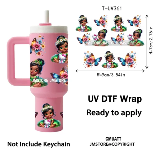 Baby Princess Butterfly Coquette Bow UV DTF Mini Tumbler Keychain Wraps Ready To Apply Transfer Stickers Prints Waterproof Decal