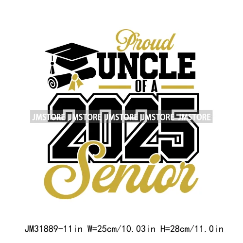 High School Graduation Proud Mom Of Senior 2025 Letters Iron On DTF Heat Transfers Stickers Ready To Press For T-shirts Bags