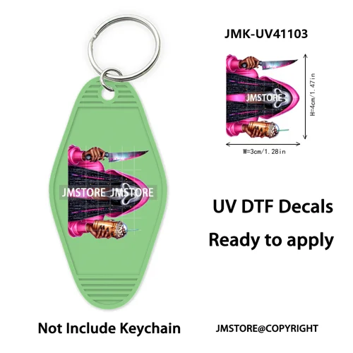 Black Horror Mama Skull Skeleton Ghosts UV DTF Motel Keychain Wraps Ready To Apply Waterproof High Quality Hotel Keychain Decals