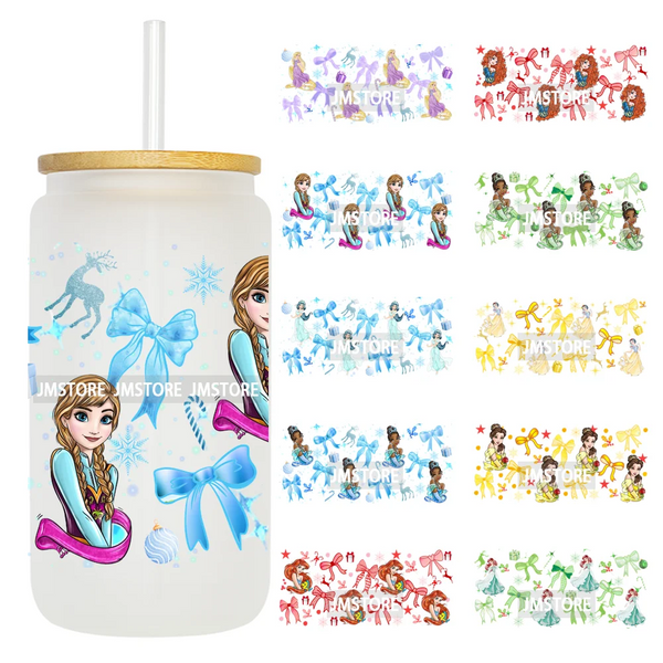 Coquette Princess Christmas Gifts 16OZ UV DTF Cup Wraps Ready To Apply Waterproof Transfer Stickers For Libbey Glass Can Cartoon