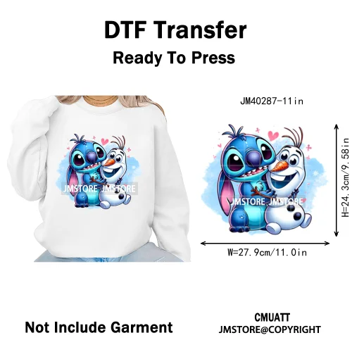 Cute Cartoon Blue Animal Princess Best Friends Designs Iron on DTF Washable Transfers Stickers Ready to Press for Clothing Bags