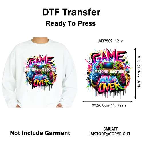 12in Graffiti Hip Hop Music Rap King Lover Video Pro Games Iron on Diy DTF Thermal Transfer Stickers Ready to Press for Clothing