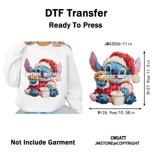 Cute Cartoon Characters Merry Christmas Holiday Gifts Xmas Iron on Washable DTF Heat Transfer Sticker Ready to Press for Clothes