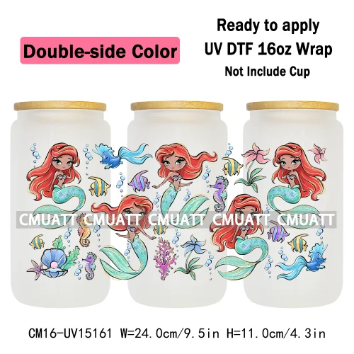 Double Sided Color UV DTF Cup Wraps 16OZ Bulk Waterproof Wholesale Custom Cartoon Cute Princess Mug Glass Water Bottles Sticker