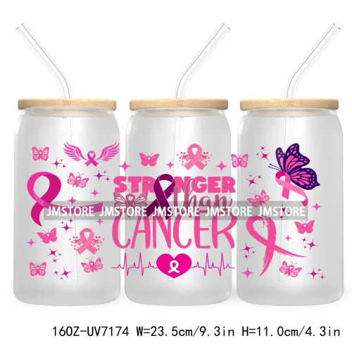 Peace Love Cure Breast Cancer Awareness Pink 16OZ UV DTF Cup Wrap Transfer Stickers For Libbey Glass Can Cups Tumbler October