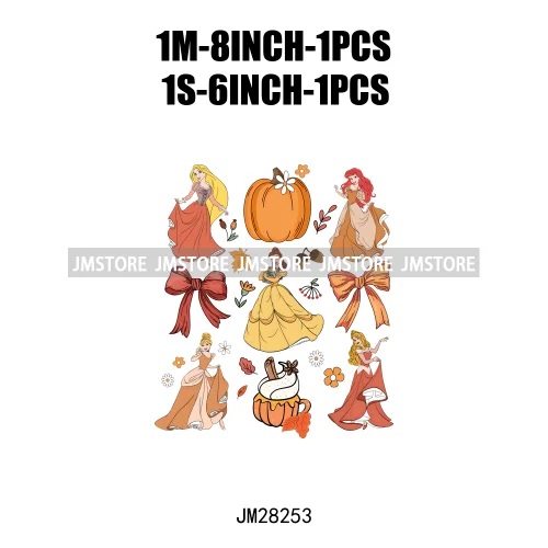 Cartoon Princess Cute Animal Coquette Fall Season Autumn Pumpkin Spice Iron On DTF Transfers Stickers Ready To Press For Clothes