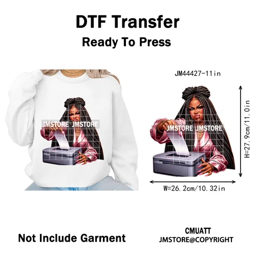 Sassy Facial Expressions Black Girl Housewife Remote Work Iron on Washable DTF Transfers Stickers Ready to Press for Sweatshirts