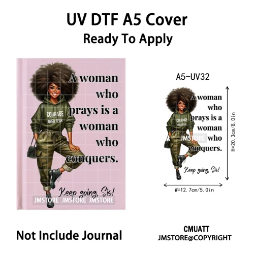 Bible Verse Black Woman Religious A5 Notebook UV DTF Wraps Ready To Apply Waterproof Transfer Stickers Decals For Journal Cover