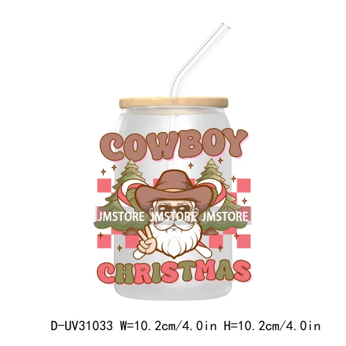 Retro Western Christmas Cowgirl Howdy Santa UV Sticker Decals For Libbey Cold Cups Mugs Tumbler Transfer Stickers Xmas Season