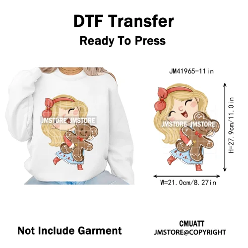 Cute Winter Christmas Girls Baby Mermaid Kids Cartoon Character Iron on DTF Washable Transfers Stickers Ready to Press for Texti