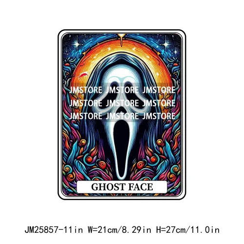 New Halloween Trickster Killer Scary Characters Tarot Cards Thermal Logos DTF Iron On Heat Press Transfers Stickers For Clothes