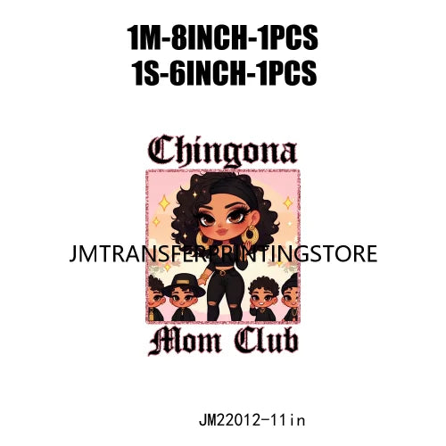 DIY Latina Mama Chingona Chicana Mom Kids Chibi Style Mother's Day Iron On DTF Transfer Stickers Ready To Press For Clothing