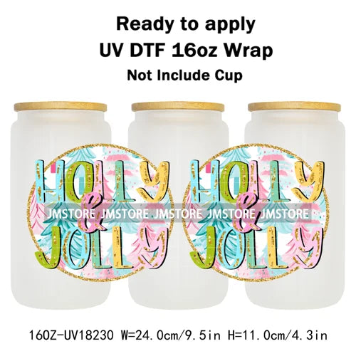 Holly Jolly Christmas Jesus Christian UV DTF Stickers Ready To Apply Cup Wrap Custom Labels DIY Craft For Libbey Glass Can Mugs