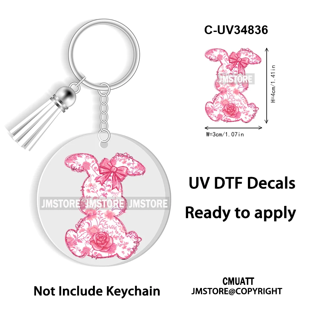 Happy Easter School Teacher Life Retro Coquette Easter Bunny WaterProof UV DTF Sticker For Round Circle Acrylic Keychain Keyring