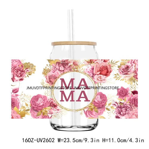 Thankful Mama With Sunflowers 16OZ UV DTF Cup Wrap Transfers Stickers Custom Labels DIY Waterproof Logo For Libbey Glass Can