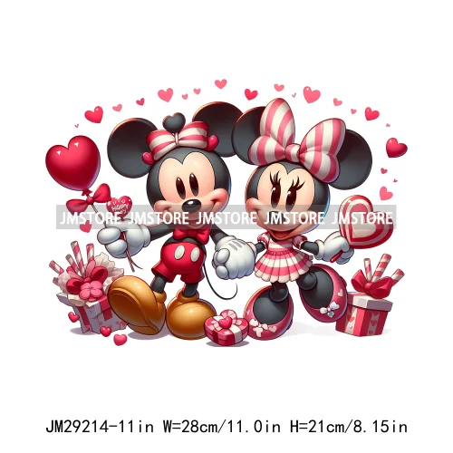 Happy Valentine's Day Cartoon Character Mouse Animal Cupid Love Heart DTF Iron On Transfers Stickers Ready To Press For T-shirts