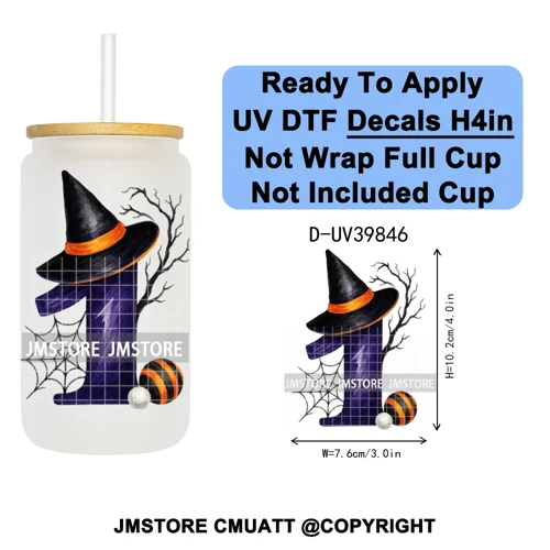 Polka Dot Pumpkin Halloween Letter Coquette UV DTF Decals Ready To Apply Waterproof Transfer Stickers For 16OZ Libbey Glass Can