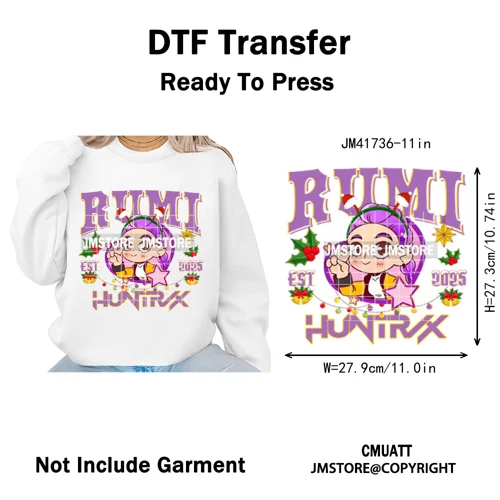 Cute Santa Kpop Inspired Movie Character Merry Christmas Holly Iron on DTF Washable Transfer Stickers Ready to Press for Textile