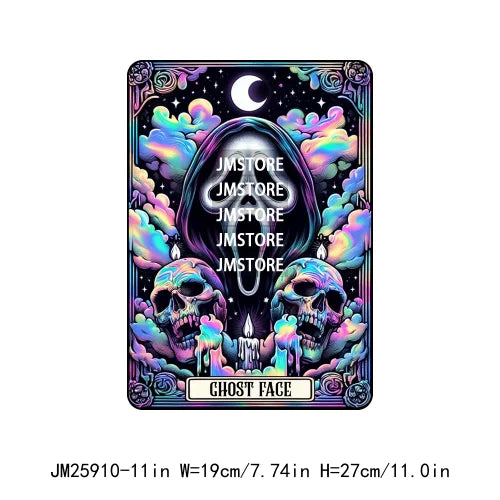 Spooky Horror Halloween Designs Killer King Ghost Death Tarot Card DTF Iron On Transfer Stickers Ready To Press For T-shirt Bags